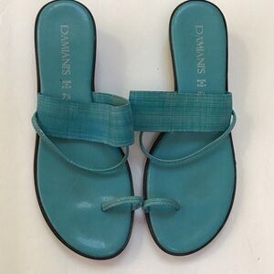 Damianis Teal Woven Italian‎ Women's Sandals 7.5 Medium Retro Bohemian